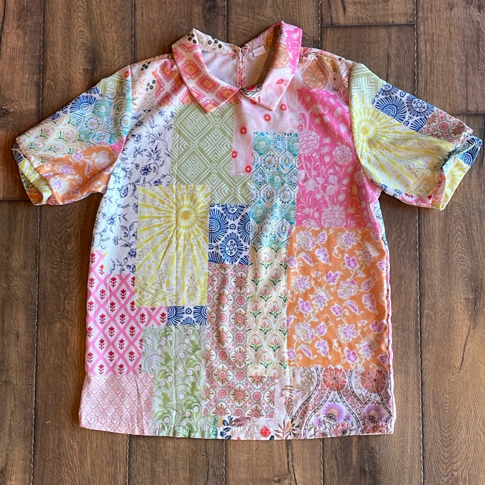 3 for $30* Patchwork Top With Key Hole Pearl Closure Back
